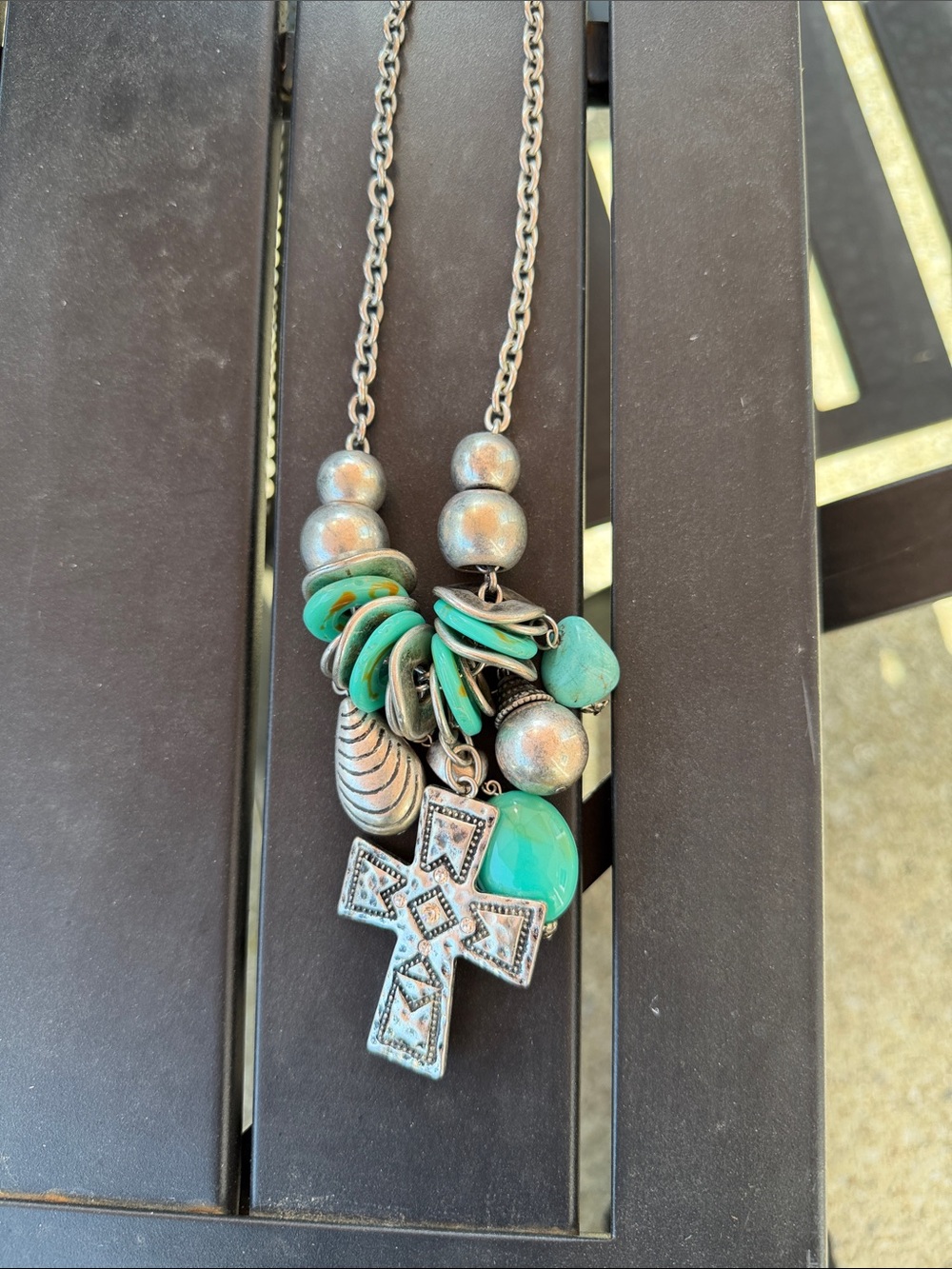 Turquoise Bead Cross Pendant Necklace - Women